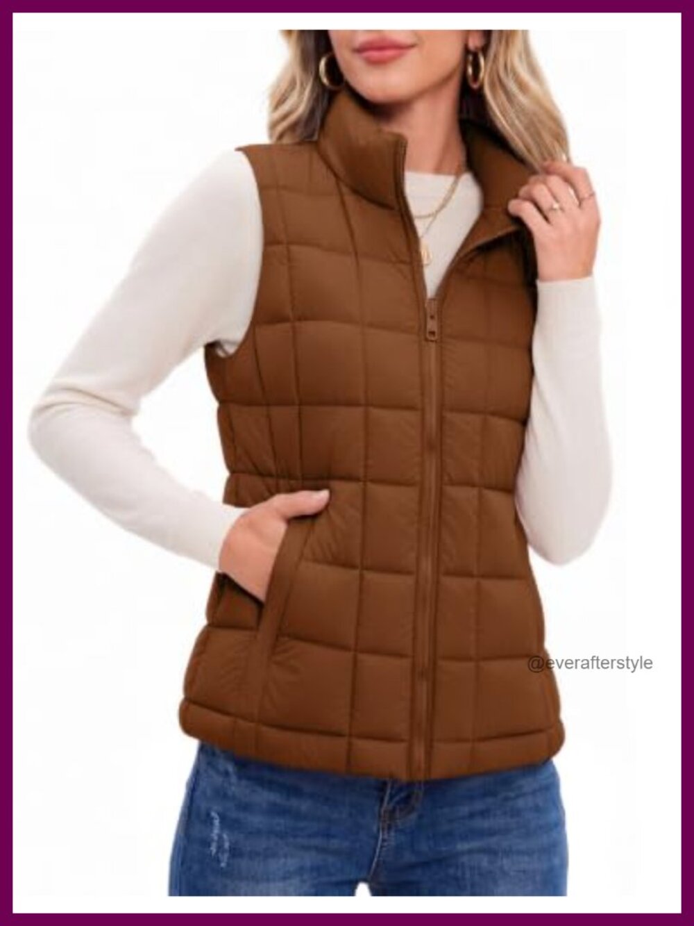 Lightweight Quilted Puffer Vest Stand Collar Zip Up Sleeveless